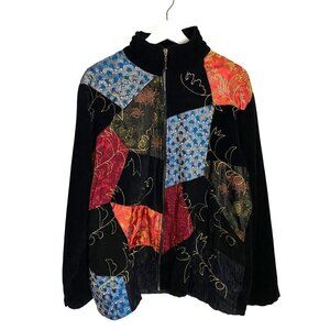 White Stag Embroidered Patchwork‎ Zip Front Jacket Women's Sz XL Artsy Boho